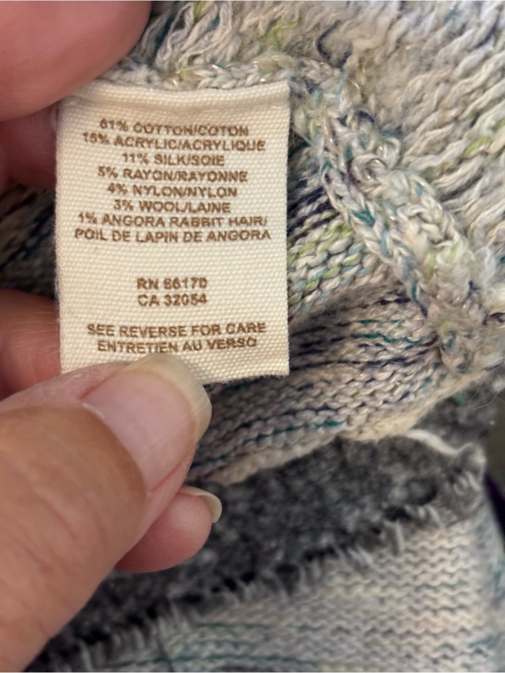 Free People Crewneck Knit Denim/Ivory colored Cardigan Sweater - Picture 9 of 9